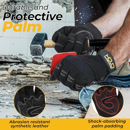 Image of HANDLANDY Work Gloves for Men & Women, Utility Mechanic Working Gloves Touch Screen, Flexible Gardening Gloves for Yard