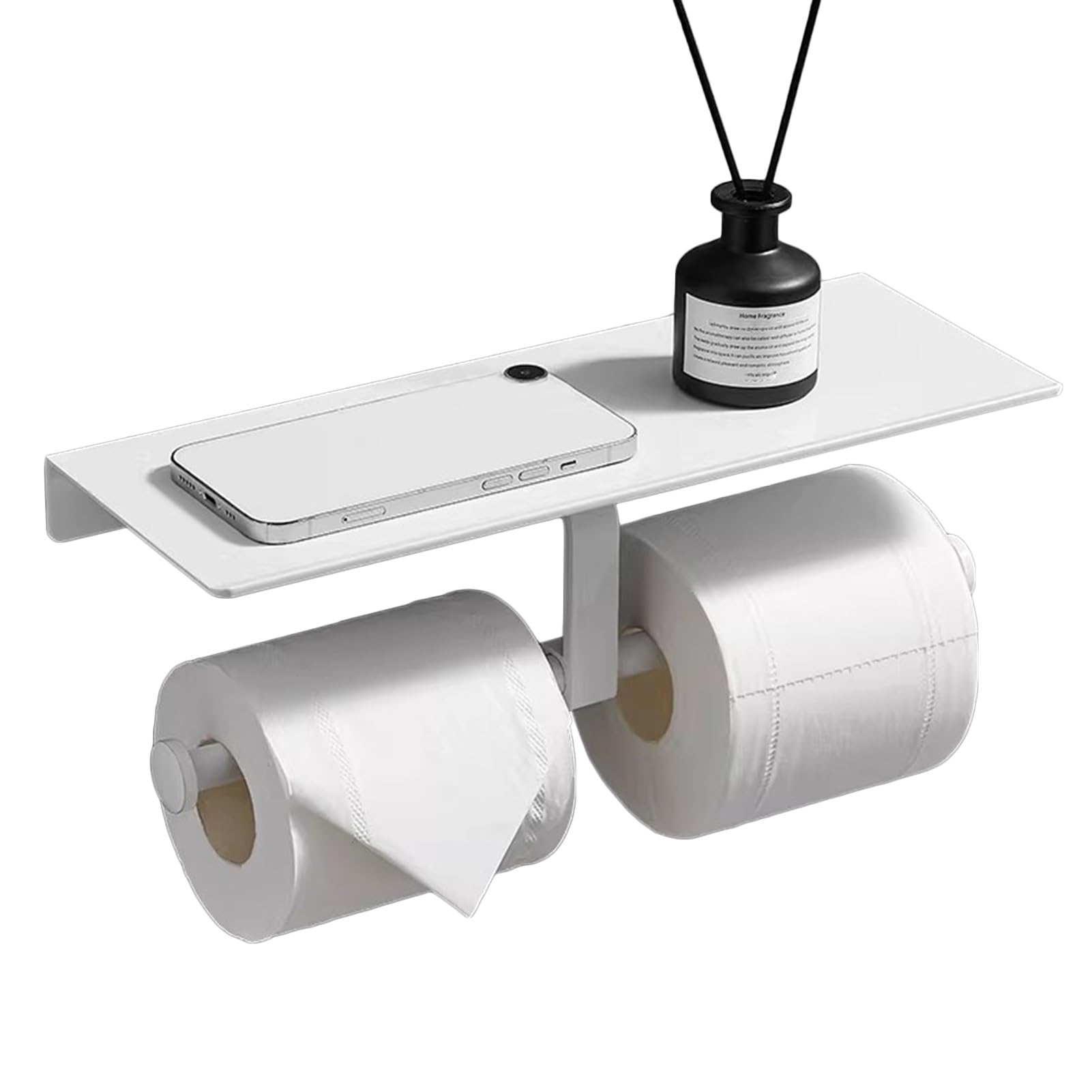 Uchwyt na papier toaletowy do łazienki, White Space Aluminiowy uchwyt ścienny na papier toaletowy z podwójną rolką i półką do łazienki
