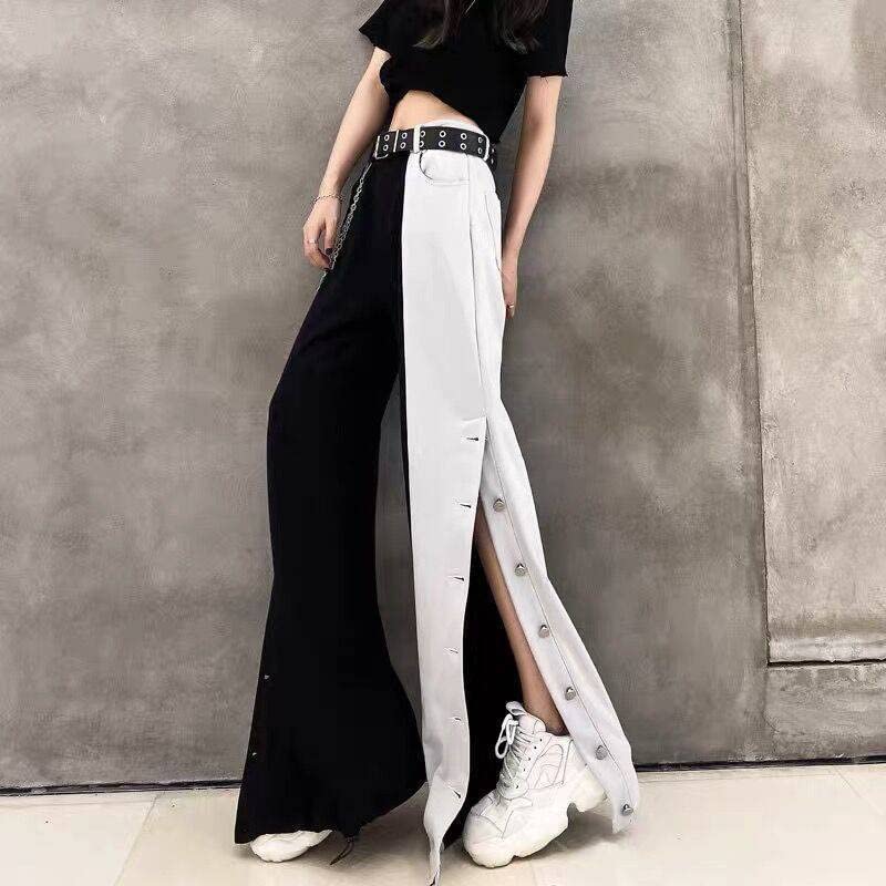 BXCNCKD Harajuku Pants Women Fashion High Waist Straight Pants Black and White Colorblock Wide Leg Pants Gothic Clothes3