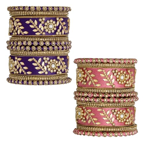 Image of Peora Silk Thread Kundan & Stone Studded Chuda Bangles Set Gift for Women