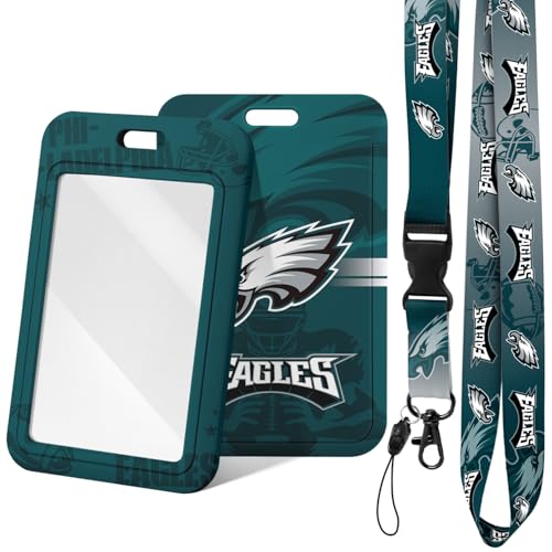 Aooble Badge Holder With Lanyard for Football Fans Hard Plastic Key Card Work Sleeves School Factory ID Credit Cards Proximity Keys Driver Licenses and Passes