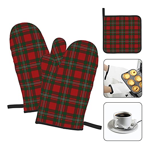 Oven Mitts And Potholders Bbq Gloves,Old Scotsman Clan Macgregor Gregor Tartan Plaid Non-Slip Heat Resistant Kitchen Oven Mitts And Pot Holders For Cooking Baking Grilling (3-Piece Set) #TOP2