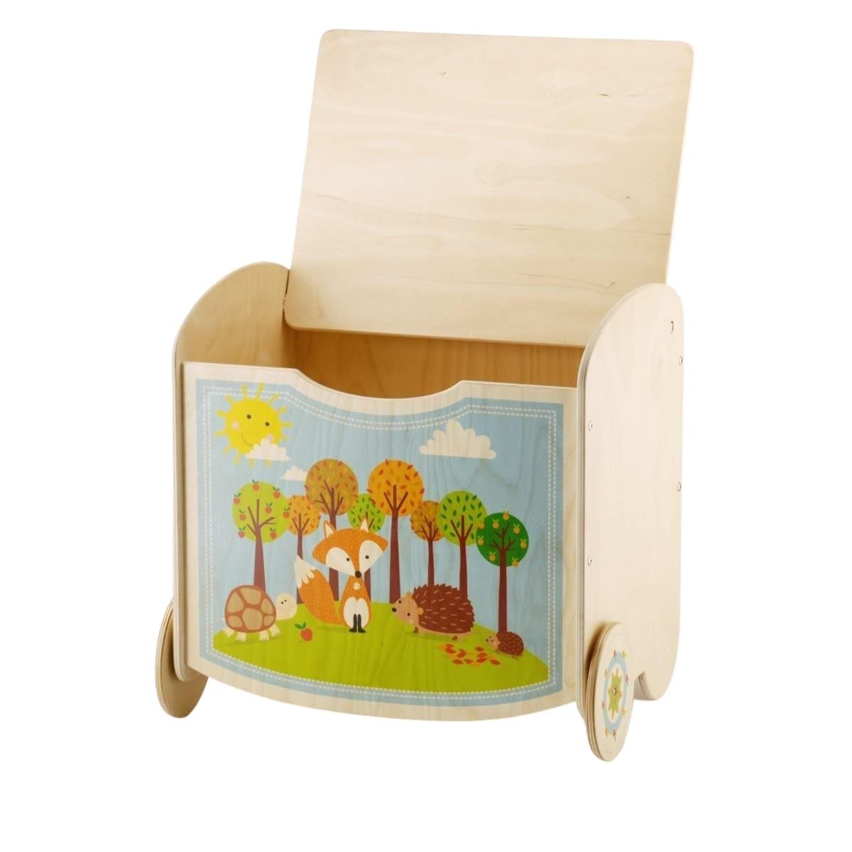 Dida - Volpe, Pouf Contenitore Multifunzione in Legno per Bambini: Scatola Porta Giochi e Cassapanca, Ideale per Camerette, Asili e Scuole d'Infanzia
