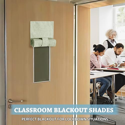 RYB HOME Classroom Door Window Cover, 100% Blackout Shades for Classroom Windows and Doors Cover Lockdown Shades Blocks Views, W 8 x L 36 inch, Sage Green, 1 Panel