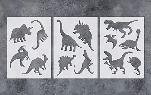 Image of GSS Designs Dinosaurs Stencils (3 Pack) -Wall Stencils for Kids Room- Animal Stencils for Painting on Wood Wall Fabric DIY Craft (SL-111)