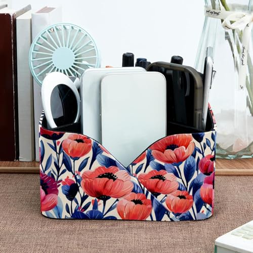 Porte-stylo rectangulaire durable à fleurs rouges contre bazar - 7