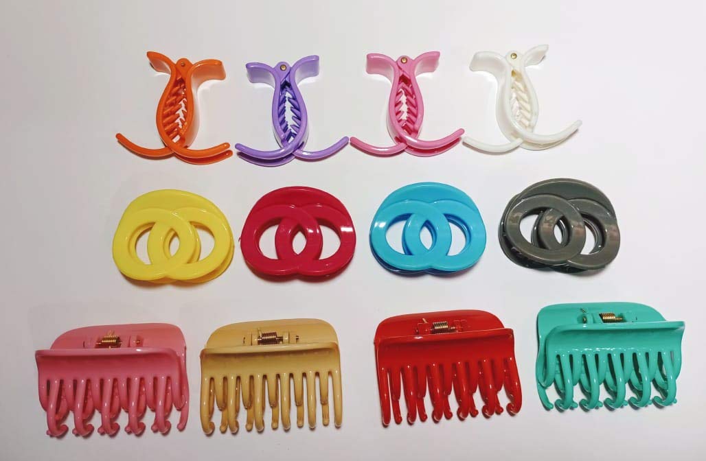 S R SELECTION Women's Plastic Hair Clutcher/Clow Clip 3 Style (T-3, OD dizen, Com)(Multicolour) Pack of 12 pieces