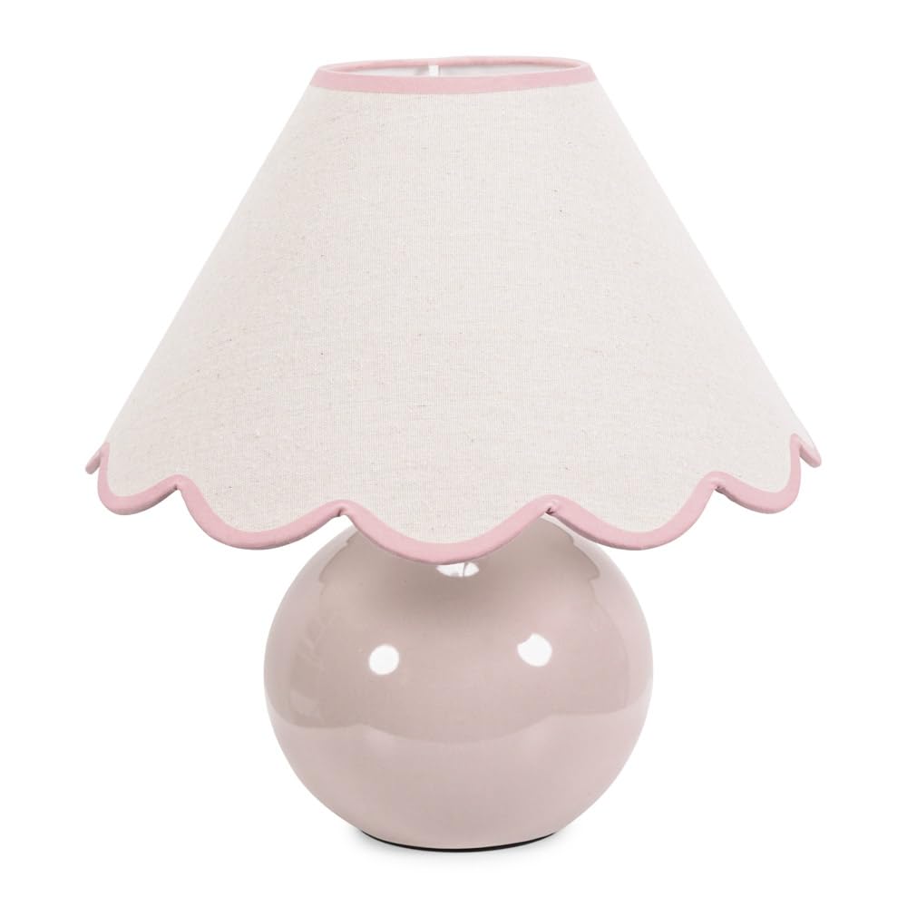 Valuelights Pink Bosco Natural Stone Globe Ceramic Table Lamp With Linen Scalloped Shade & Bulb In