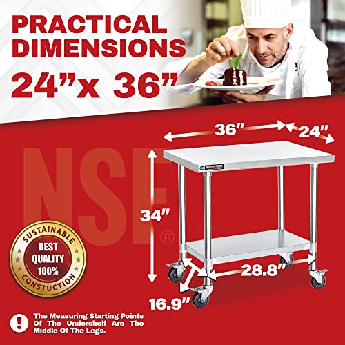 Image of DuraSteel 24x36 NSF Stainless Steel Cart - Heavy Duty Rolling Food Prep Table with Undershelf - Metal Utility Cart for Commercial Restaurant Kitchen, Laundry, Outdoor Portable BBQ Grill