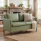 TYBOATLE Modern Faux Leather Small Couches for Small Spaces, Comfy Upholstered Green Love Seat for Bedroom, 2 Seater Mini Couch for Dorm, Apartment, Office, Green
