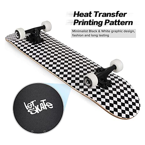 Skateboards For Beginners, 31"X8" Complete Skateboard For Kids Teens & Adults, 7 Layer Canadian Maple Wood Double Kick Deck Concave Standard And Tricks Skateboard With All-In-1 Skate Tool #TOP5