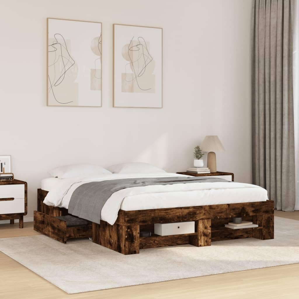 Marco de cama 120 x 190 cm en roble ahumado, crea un dormitorio moderno con madera de ingeniería