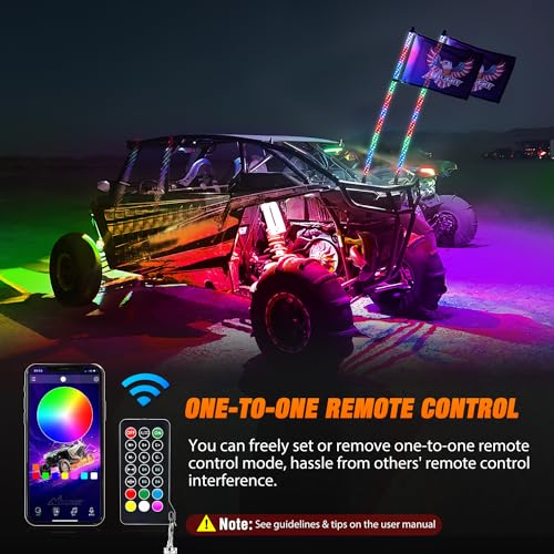 Image of Nilight 2PCS 3FT RGB LED Whip Light and 8 PCS Rock Lights Combo, Remote & App Control w /DIY Chasing Patterns Stop Turn Reverse Safety Antenna Lighted Whips for ATV UTV