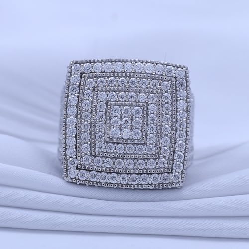 4 3/4 Carat Round Cut Lab Created Moissanite Square Cluster Wedding Band Ring For Men's In 14K Gold Plated Sterling Silver (VVS1 Clarity, 4.75 Cttw)2