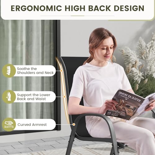 Image of UDPATIO Patio Chairs Set of 4, Stackable Outdoor Dining Chairs with High Back, Breathable Textilene Fabric Outdoor Chair All Weather, for Garden, Backyard (Black)