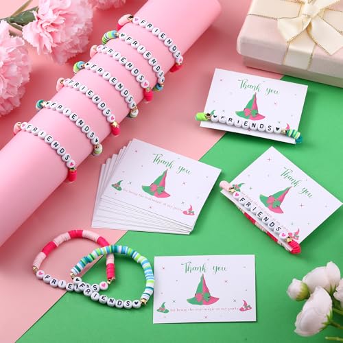 Kenning 24 Sets Witch Merch Friendship Bracelets Witch Hat Princess Crown Pink and Green Friendship Bracelets with Cards BFF Couples Set Movie Matching Gifts for Best Friends Fans Birthday Party Decor3