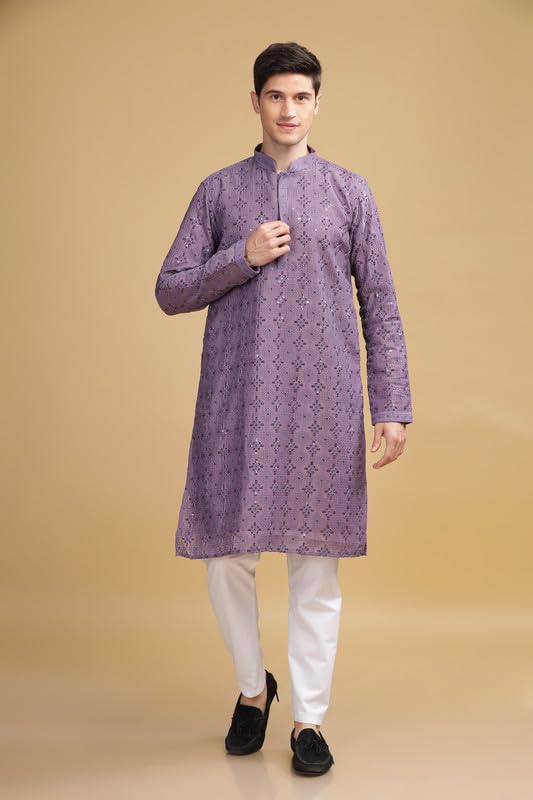 Be Active Men's Cotton Regular Kurta (Sk0801-Kr_Purple