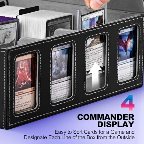 Image of UAONO Trading Card Storage Box with Commander Display; 2400+ Deck Box for MTG with Removable Cover; Top Loaders Card Case fits Magic TCG PTCG Sports Cards; 24 Dividers, 4 Stoppers (Black, Grey)