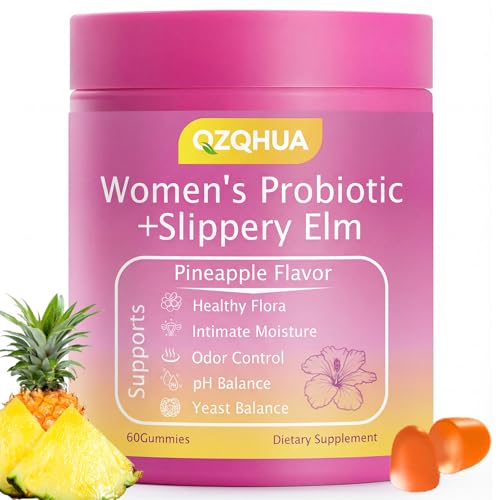 QZQHUA Womens Probiotics Gummies with Slippery Elm Vaginal Health Gut Health & pH Balance Support Pineapple Flavor Gluten Free Vegan (30 Servings)Q2