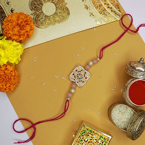 Image of I Jewels Mens Kundan & Pearl Combo Rakhi With Roli Chawal & Rakshabandhan Card For Brother /Bro /Bhai Set Of 3 Rakhi