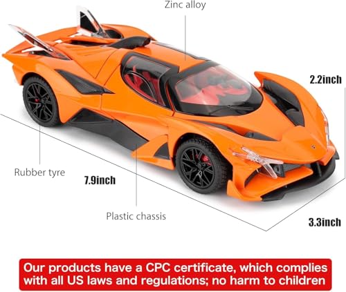 Image of 1:24 Apollo EVO Sport Realistic Design Metal Toy Car Big Size Diecast with Openable Doors Light Sound Pull Back Features for Kids Play & Gift or showpiece & Collection. (Orange)