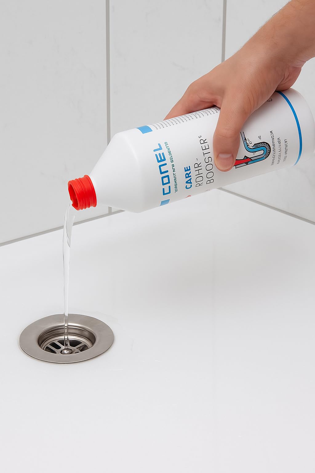 Conel CARE RohrBooster Rohrreiniger 750 ml – Hochleistungs-Rohrreiniger gegen Verstopfungen in Küche & Bad – entfernt Fett, Seife & Haare – geruchshemmend & gebrauchsfertig