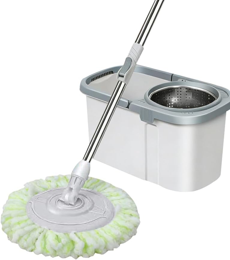 Extra Thick Household Mop Set with Rotating Head Bucket with Wheels and Dry/Wet Cloth No Hand Washing Needed Floor Cleaning Mop Set