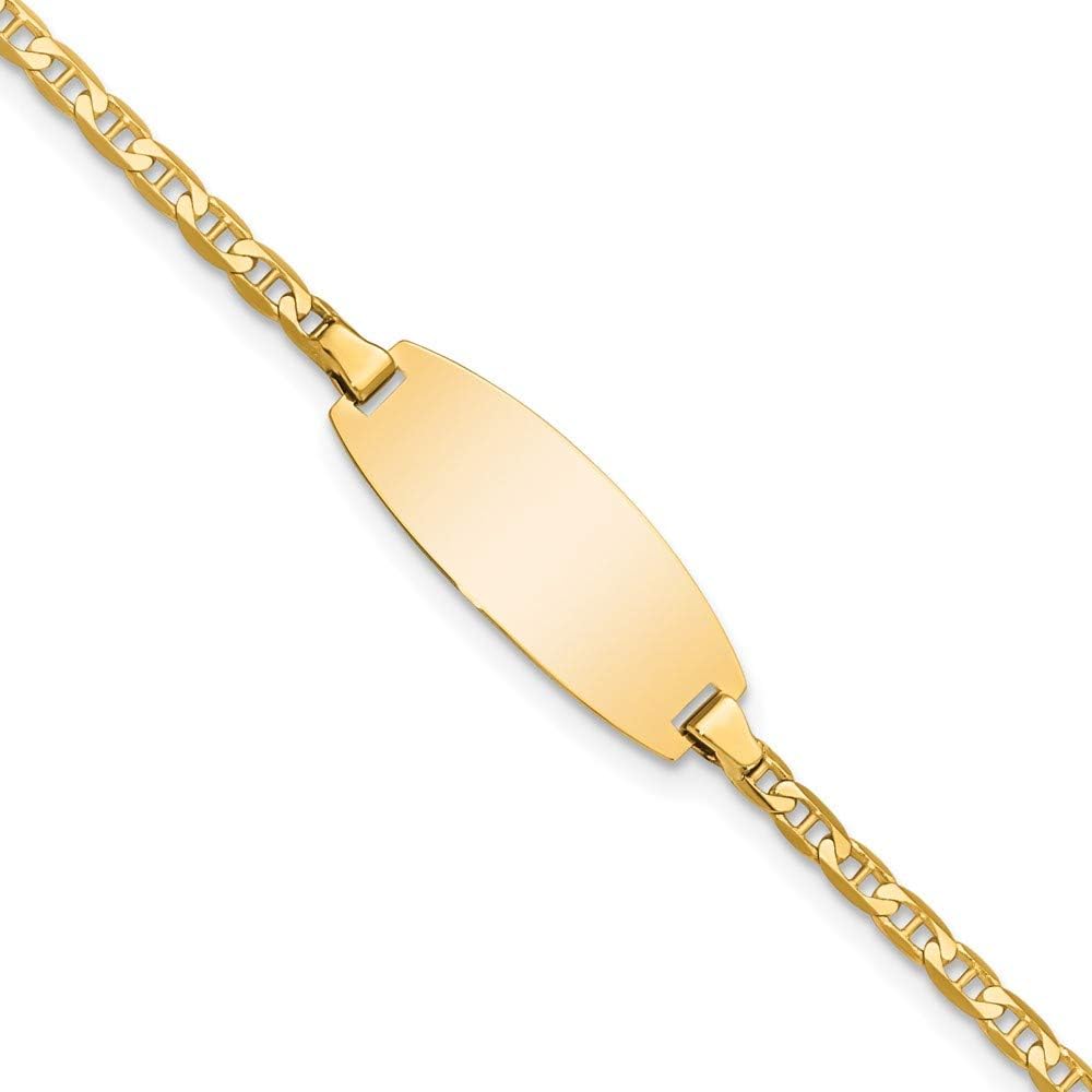Engravable Personalized Custom 14K Yellow Gold Oval Anchor ID Bracelet For Men or Women Length 5.5 inches Width 8 mm