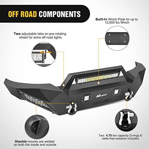 Image of Nilight Front Bumper Full Width Solid Steel fit for 2005 2006 2007 2008 2009 2010 2011 2012 2013 2014 2015 Toyota Tacoma Pickup Truck Winch Plate Offroad 120W Light Bar 18w Pods