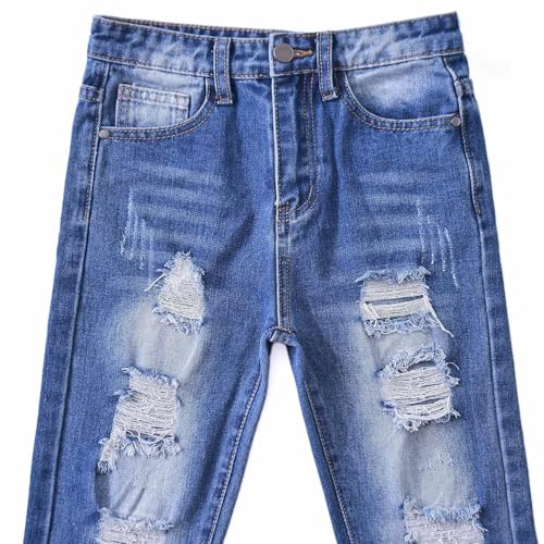Boy's Ripped Jeans Stacked Destroyed Distressed Skinny Fit Fashion Comfy Washed Denim Jeans Pants 3-14 Years3
