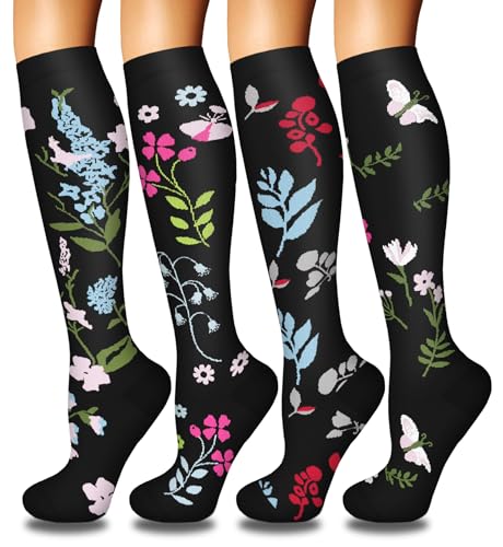 Image of Iseasoo 4 Pairs Compression Socks for Women Circulation-Best Support for Nurses,Running,Athletic,Travel