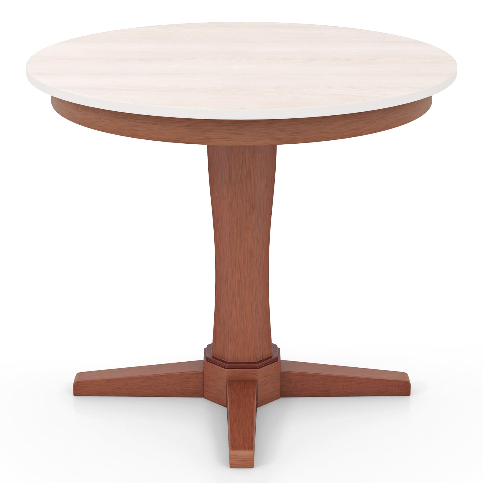 Giantex 36" Round Pedestal Dining Table - Solid Rubber Wood Farmhouse Style, Cream & Walnut, Seats 4