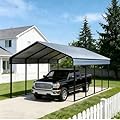 10x20 FT Metal Carport Heavy Duty with Galvanized Steel Roof,Frame Carport Kits All-Weather Car Garage Canopy Shelter for Cars, Safe Boat Cover Car Ports for Yard