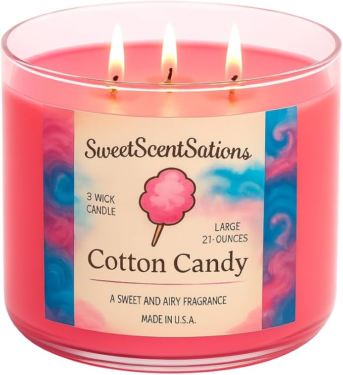 Cotton Candy Candle with Gift Box Included- 3 Wick Candles – Large Candle with Strong Scented Ideal Pink Candles for Home Scented, Extremely Cute.