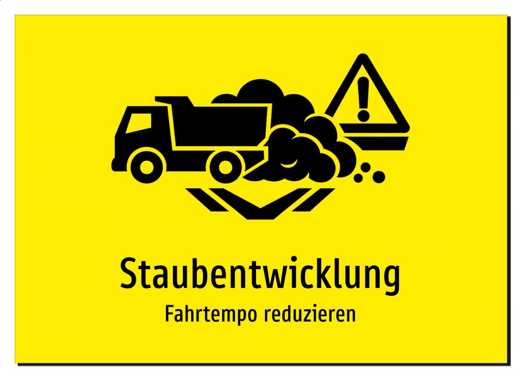 36562-DE-S-07 | Staubentwicklung - Fahrtempo reduzieren | Aluminiumschild A4, 297 x 210mm | mit Symbolgrafik und Text