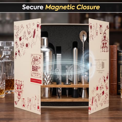 Image of O' Holic By Perch Cocktail Shaker Gift Set|10-Piece Stainless Steel Bartender Kit with Mango Wooden Stand|Accessories for Home Bar|Gift Box for Winters, Birthday, Wedding,Anniversary, Christmas|Silver