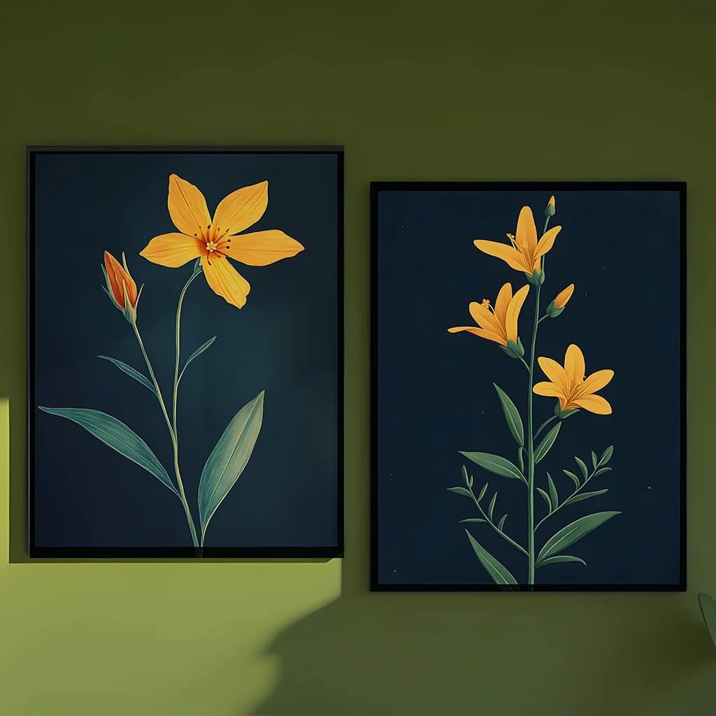 LTjiajuypd Botanical Floral Wall Art, Yellow Flower Leaf Canvas Painting, Nordic Poster Print for Bedroom Living Room Wall Decor(50x70cm-2pcs)