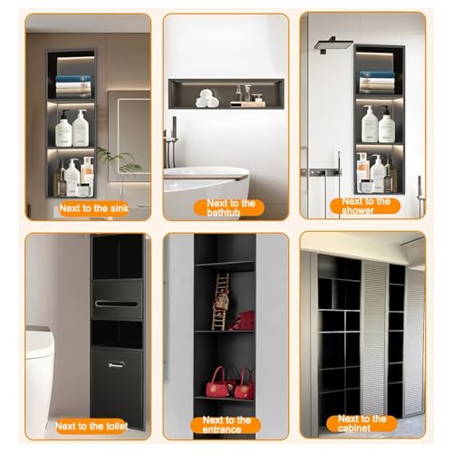 Niche de Douche encastrée en Acier Inoxydable avec lumière LED, étagère Murale imperméable pour Le Stockage de Salle de Bain, no tuile, Or, 920x320x125mm