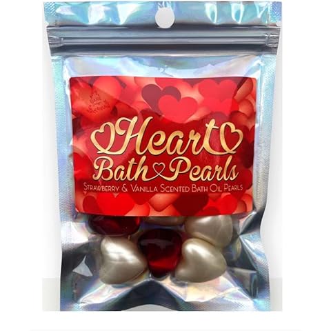 Heart Bath Pearls. Strawberry and Cream Scented Bath Pearls - 5 Strawberry 5 Vanilla Bath Oil Pearls. Ideal Romantic Gift, Valentines Gift. Romantic Bath Gift. Retro Gift.… Cover