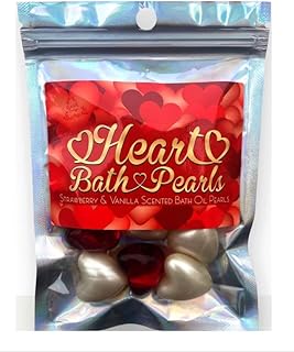 Bare Boutique Heart Bath Pearls. Strawberry and Cream Scented Bath Pearls - 5 Strawberry 5 Vanilla Bath Oil Pearls, Valentines Gift. Romantic Bath Gift. Retro Gift, 10 Count (Pack of 1)