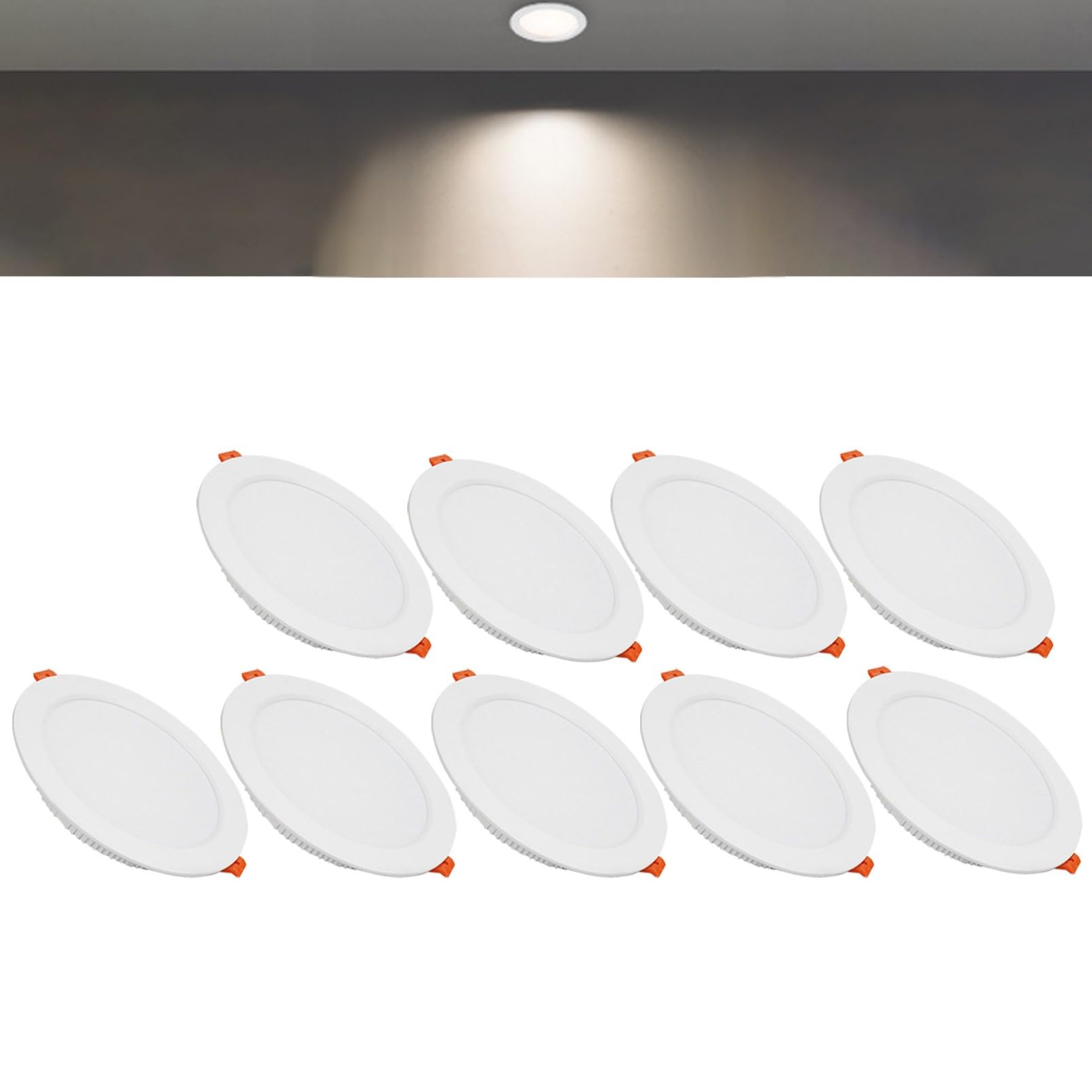 TTiiLoe 24W Round LED Recessed Ceiling Spotlights, 4000K Neutral White Ultra Slim Panel Ceiling Light, Cut Φ190-210mm, AC110-240V Downlights for Hallway Stairwell Showroom, 9 Pack
