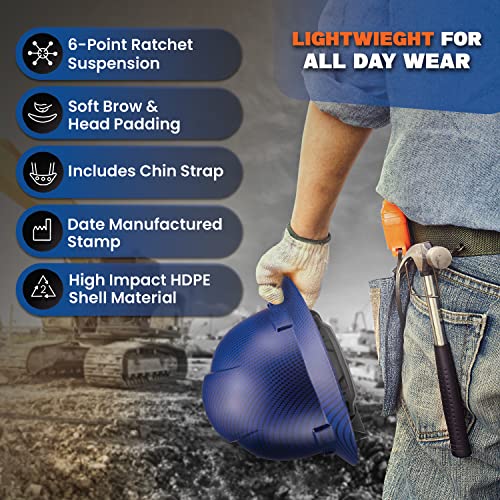 Full Brim Osha Ansi Construction Hard Hat Work Approved Safety Helmet, Beguiled Blue Carbon Fiber Custom Design Hard Hats, 6Pt, Cascos De Construccion Hardhat For Men & Women, Hard Hat By Acerpal #TOP2