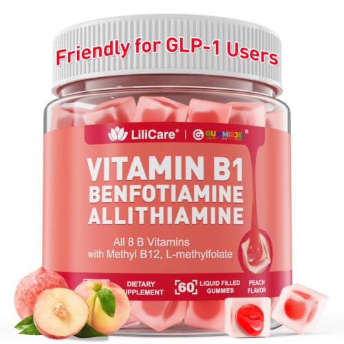 Vitamin B1 & Methylated Vitamin B Complex Gummies GLP-1 Friendly B Vitamins + Benfotiamine + Thiamine & Inositol B1 B2 B6 Multivitamins L-methylfolate Methyl B12 for Nerve Cognition Energy 60 Cts