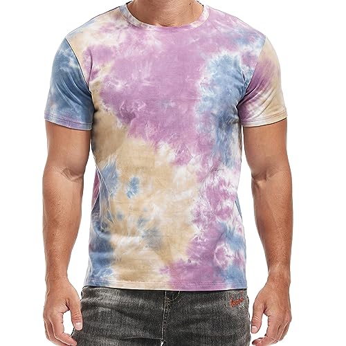 RONOMO Herren Mode Krawatte Dye T-Shirt Casual Print T-Shirt Graffiti T-Shirt(ZR Gelblila L)