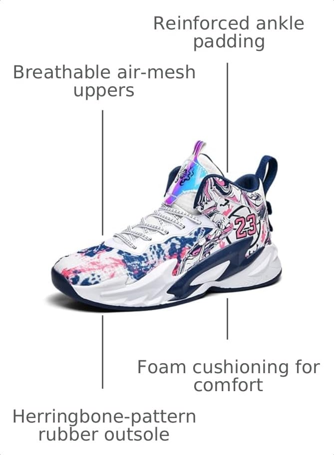 Image of Men's High-Top Basketball Shoes Anti-Slip and Wear-Resistant Soles Running Shoes Graffiti Design Fashionable Sports Shoes