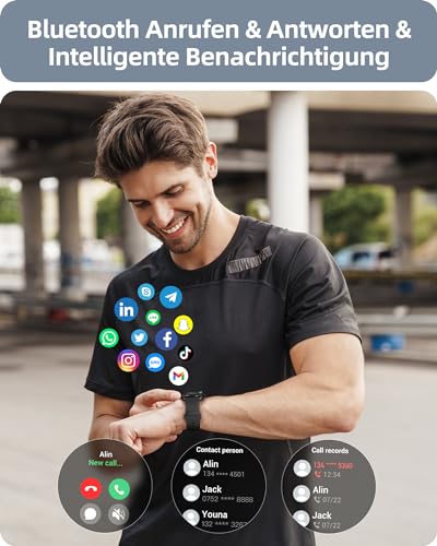 Smartwatch Herren mit Telefonfunktion, Fitnessuhr Damen Herren mit Schrittzähler, 100+ Sportmodi, IP68 Wasserdicht, Sportuhr mit Herzfrequenz Schlafmonitor, für Android & iOS,Schwarz,SPROD1 – Bild 4