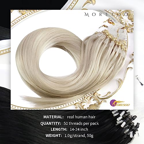 Moresoo Micro Beads Hair Extensions Real Remy Human Platinum Blonde Micro Loop Hair Extensions Blonde for Women Long 22 Inch Silky Soft Straight 1g/s 50g/Pack #60 - Image 3