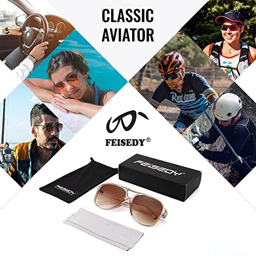 Image of FEISEDY Vintage Retro 70s Plastic Aviator Sunglasses Women Men Classic Large Squared Frame B2751