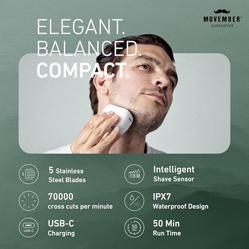 Image of Panasonic ARC5 Palm-Sized Foil Shaver, Powerful Travel Electric Razor for Men, USB-C Charge Wet /Dry, Easy-Clean Luxury Japanese 5-Blade, Smooth & Precise Cut w /Smart Sensor (Natural Sea Stone)