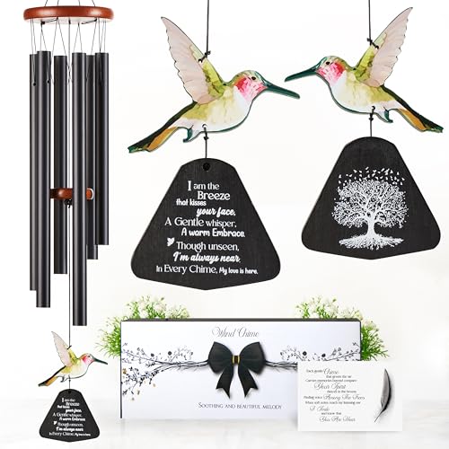Image of 32 Inch Hummingbird Memorial Wind Chimes Outdoor, Sympathy Gifts for Loss of Loved One, Memorial Gifts for Loss of Mom, Sympathy Wind Chimes for Mother, Father, Brother, Sister